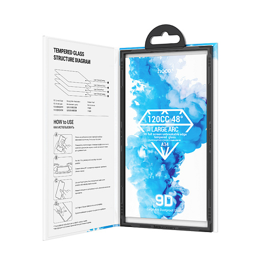 Защитное стекло на iPhone XS Max/11 Pro Max (A34), HOCO, 9D large arc dustproof glass, черное