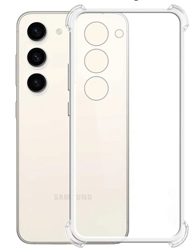 Чехол силиконовый для Samsung Galaxy S23, усиленные края, с защитой камеры, X-CASE, прозрачный