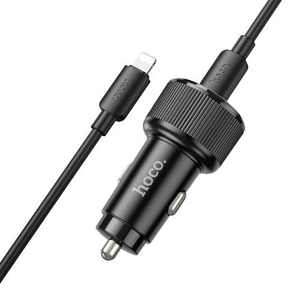 Автомобильное зарядное устройство, 1 USB QC3.0 18W, 1 PD 20W (NZ14A), HOCO, кабель Type-С to Lightning, черный