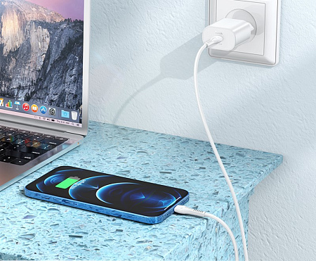 Сетевое зарядное устройство, 1 PD 25W (N22), HOCO, Type-C to Lightning, Безопасный сертификат, белый
