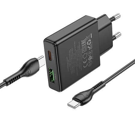 Сетевое зарядное устройство, 1 PD 20W + 1 USB 3.0 QC (N38), HOCO, Type-C to Type-C, черный