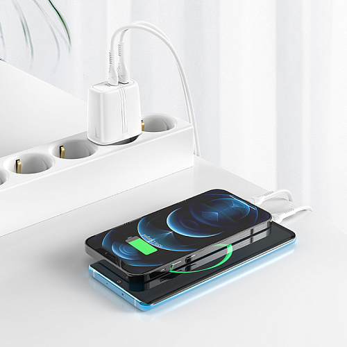 Сетевое зарядное устройство, 1 PD 20W + 1 USB 3.0 QC (N11), HOCO, Безопасный сертификат, белая