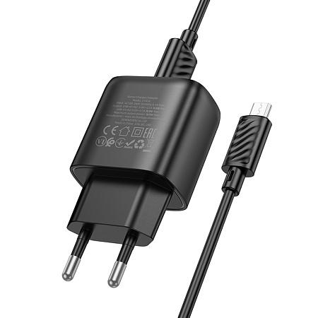 Сетевое зарядное устройство, 2 USB 2.1A (C141A), HOCO, Micro, черный