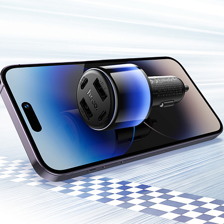 Автомобильное зарядное устройство, 2 USB 5V/2.4A + 2 PD 5V/2.4A (Z69), HOCO, с подсветкой, черный