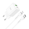 Сетевое зарядное устройство, 1 PD 18W + 1 USB 3.0 QC (N28), HOCO, Type-C to Lightning, белый