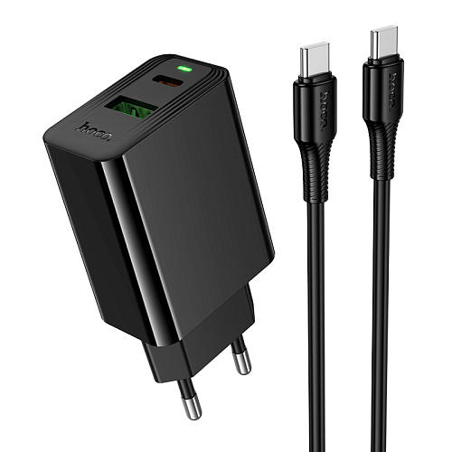 Сетевое зарядное устройство, 1 PD 30W + 1 USB 3.0 QC (CS95A), HOCO, Type-C to Type-C, черный
