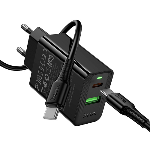 Сетевое зарядное устройство, 1 PD 30W + 1 USB 3.0 QC (CS95A), HOCO, Type-C to Type-C, черный