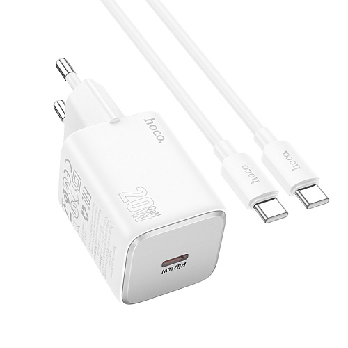 Сетевое зарядное устройство, 1 PD 20W (N40), HOCO, Type-C to Type-C, белый