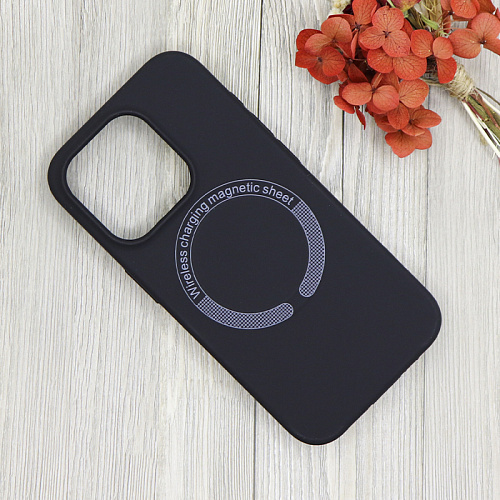 Чехол-накладка для iPhone 15 Pro, Silicon Case, магнитный (MagSafe), без лого, X-CASE, черный