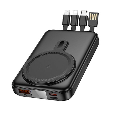 Универсальный Доп. Аккумулятор 10000mAh, J135, HOCO, 1 PD 20W+1 USB, беспроводная зарядка (MagSafe),с подставкой, черный