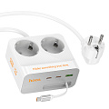 Сетевой фильтр на 2 розетки +1 USB+2 PD, кабель Type-C, 2м, AC28, HOCO, белый