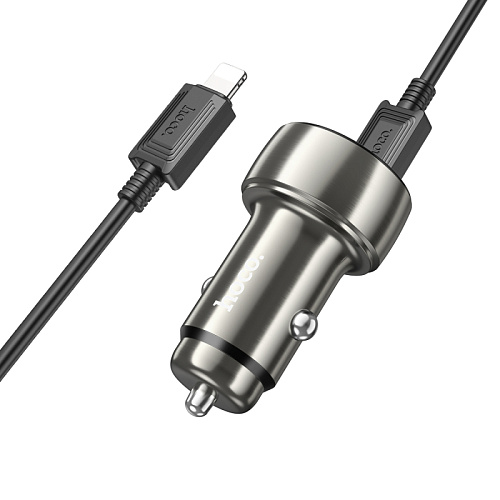 Автомобильное зарядное устройство, 1 USB 18W+1 PD 30W (Z50), HOCO, кабель Type-С to Lightning, серый