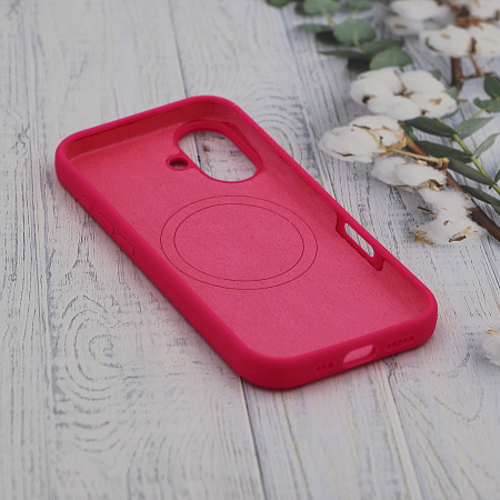 Чехол-накладка для iPhone 16, Silicon Case, магнитный (MagSafe), без лого, X-CASE, ярко-розовый