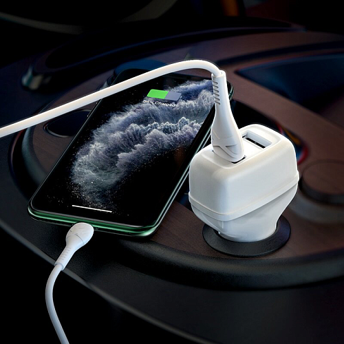 Автомобильное зарядное устройство, 2 USB 2.4A (Z36), usb cable lightning, HOCO, белый