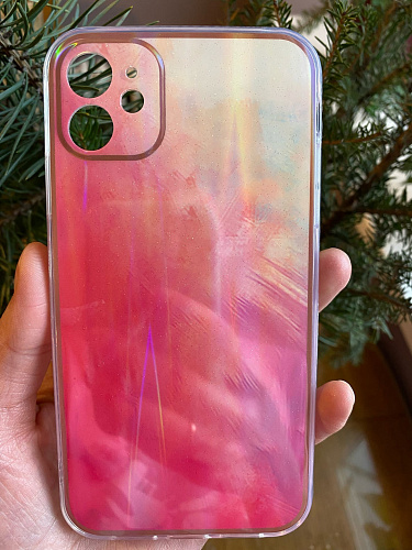 Чехол силиконовый для iPhone 11 (6.1), переливающийся, X-CASE, розово-желтый