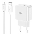 Сетевое зарядное устройство, 1 USB 2.1A (C106A), HOCO, Lightning, белый