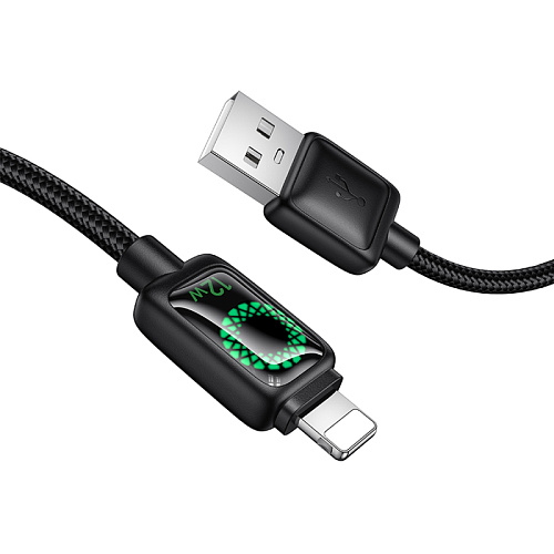 USB дата кабель Lightning, HOCO, U146, 1.2 метра, с дисплеем, цвет черный
