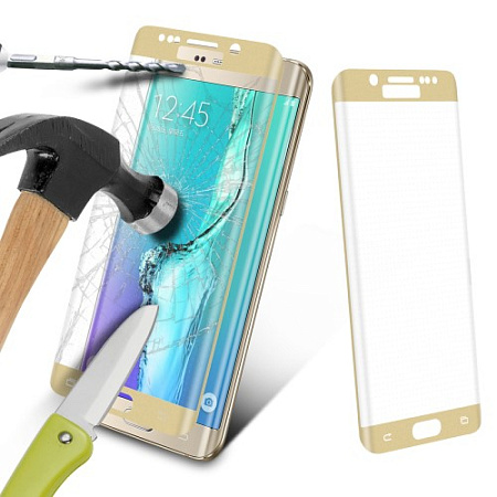 Защитное стекло на Samsung G928F, Galaxy S6 Edge Plus, с загибом, золотое, X-CASE