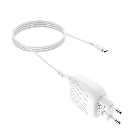 Сетевое зарядное устройство, 2 USB 2.4A (C78A), HOCO, Type-C, белый