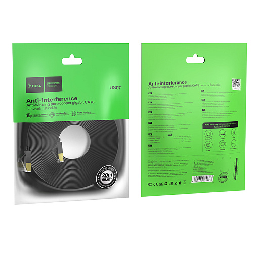 Патч-корд, медная жила, кабель для подключения интернета, 20м, US07, HOCO, черный