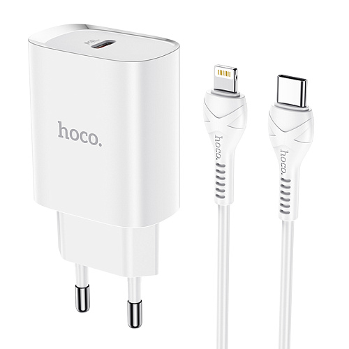 Сетевое зарядное устройство, 1 PD 20W + 1 USB 3.0 QC (N14), HOCO, Type-C to Lightning, Умная зарядка, белый