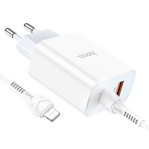Сетевое зарядное устройство, 1 PD 20W + 1 USB 3.0 QC (C97A), HOCO, Type-C to Lightning, белый