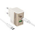 Сетевое зарядное устройство, 1 PD 20W + 1 USB 3.0 QC (CS71A), HOCO, Type-C to Type-C, белый