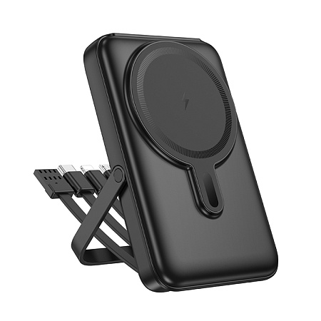 Универсальный Доп. Аккумулятор 10000mAh, J135, HOCO, 1 PD 20W+1 USB, беспроводная зарядка (MagSafe),с подставкой, черный