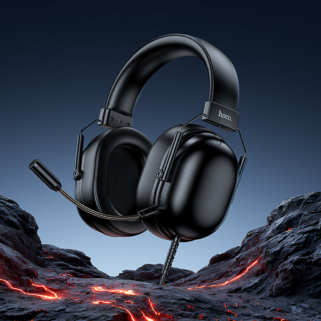 Проводные наушники W113, HOCO, подключение USB-A, игровый с микрофоном, черный