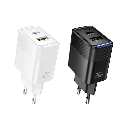 Сетевое зарядное устройство, 1 PD 30W + 1 USB 3.0 QC (CS112A), HOCO, черный