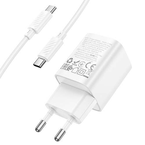 Сетевое зарядное устройство, 1 PD 30W + 1 USB 3.0 QC (C149A), HOCO, Type-C to Type-C, мини, белый