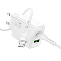 Сетевое зарядное устройство, 1 PD 30W + 1 USB 3.0 QC (N71), HOCO, Type-C to Type-C, белый