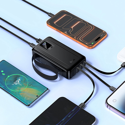 Универсальный Доп. Аккумулятор 20000mAh, J173, HOCO, выход: 1 USB (22.5W), 1 PD (20W), 4 кабеля, с дисплеем, черный