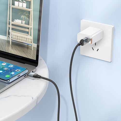 Кабель Type-C/USB-A на Type-C, 2 в 1, HOCO, U128, 1.2м, 60W, черный