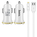 Автомобильное зарядное устройство, 2 USB 2.1A (Z1), usb cable micro, HOCO, белый