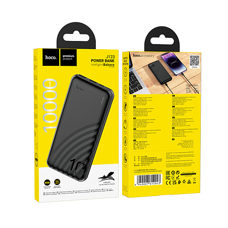 Универсальный Доп. Аккумулятор 10000mAh, J123, HOCO, выход: 2 USB: 5V/2, черный