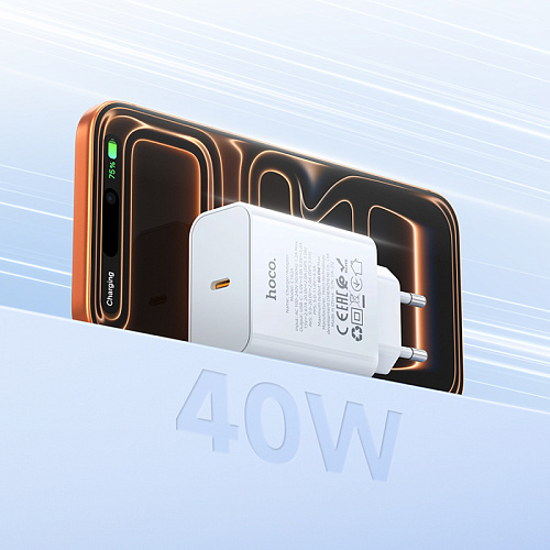 Сетевое зарядное устройство, 1 PD 40W (C162A), HOCO, Type-C to Type-C, цвет белый