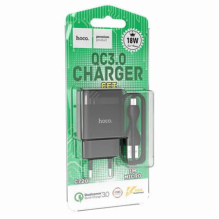 Сетевое зарядное устройство, 1 USB 3.0A (C72Q), HOCO, Micro, черный