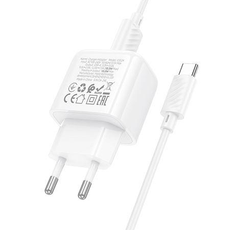 Сетевое зарядное устройство, 1 USB 3.0 QC (CS52A), HOCO, Type-C, белый