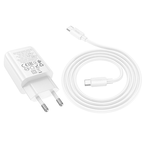 Сетевое зарядное устройство, 1 PD 30W + 1 USB 3.0 QC (N63), HOCO, Type-C to Type-C, белый