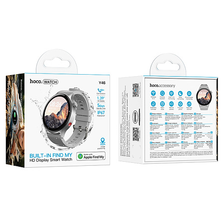 Умные часы Y46 Smart watch Hoco с поддержкой звонков, поддержка функции поиска (Find My) на телефонах Apple, серебро