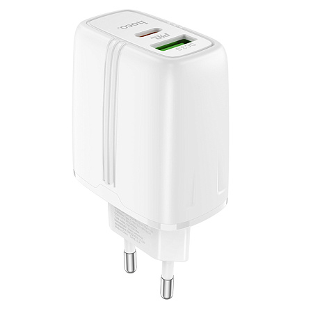 Сетевое зарядное устройство, 1 PD 20W + 1 USB 3.0 QC (N11), HOCO, Безопасный сертификат, белая