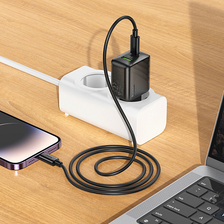 Сетевое зарядное устройство, 1 PD 20W + 1 USB 3.0 QC (CS25A), HOCO, Type-C to Lightning, черный