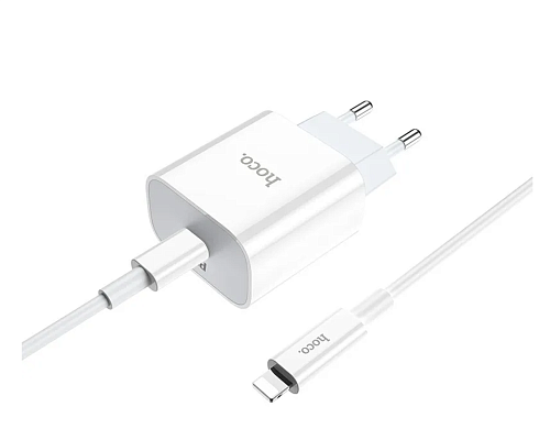 Сетевое зарядное устройство, 1 PD 20W + 1 USB 3.0 QC (C76A Plus), HOCO, Type-C to Lightning, белый