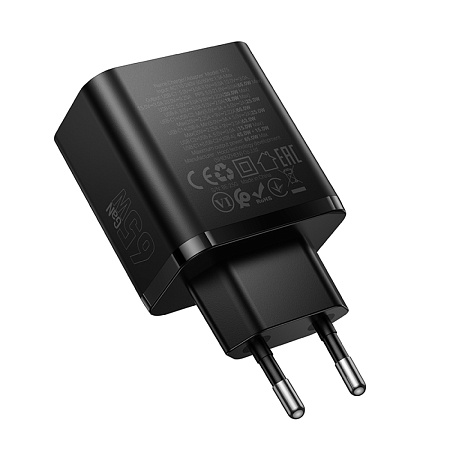 Сетевое зарядное устройство, 2 PD 65W + 1 USB 3.0 QC (N75), HOCO, черный