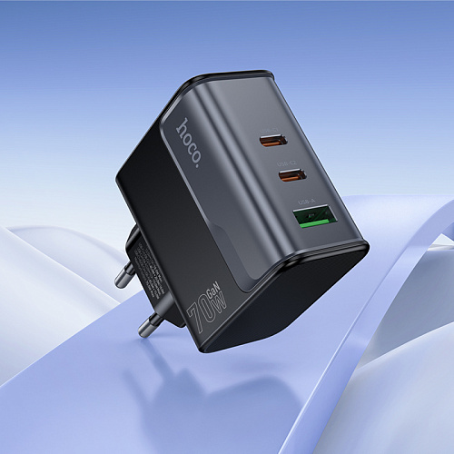 Сетевое зарядное устройство, 2 PD 70W + 1 USB 3.0 QC (CS75A), HOCO, черный