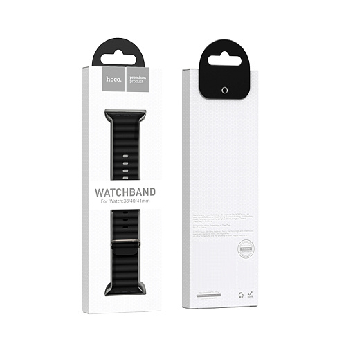 Ремешок на руку для Apple Watch 44/45/46/49 мм, HOCO, WA12, силиконовый ребристый, черный
