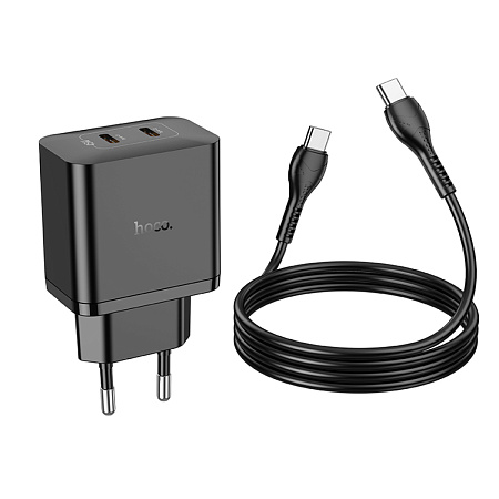 Сетевое зарядное устройство, 2 PD 45W (N35), HOCO, Type-C to Type-C, черный