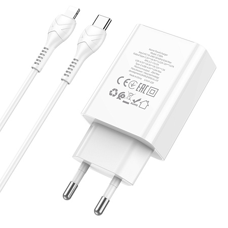Сетевое зарядное устройство, 1 PD 20W + 1 USB 3.0 QC (C100A), HOCO, Type-C to Lightning, белый