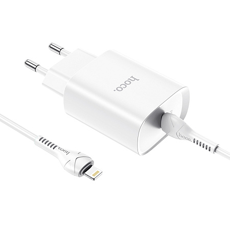 Сетевое зарядное устройство, 1 PD 20W + 1 USB 3.0 QC (N14), HOCO, Type-C to Lightning, Умная зарядка, белый